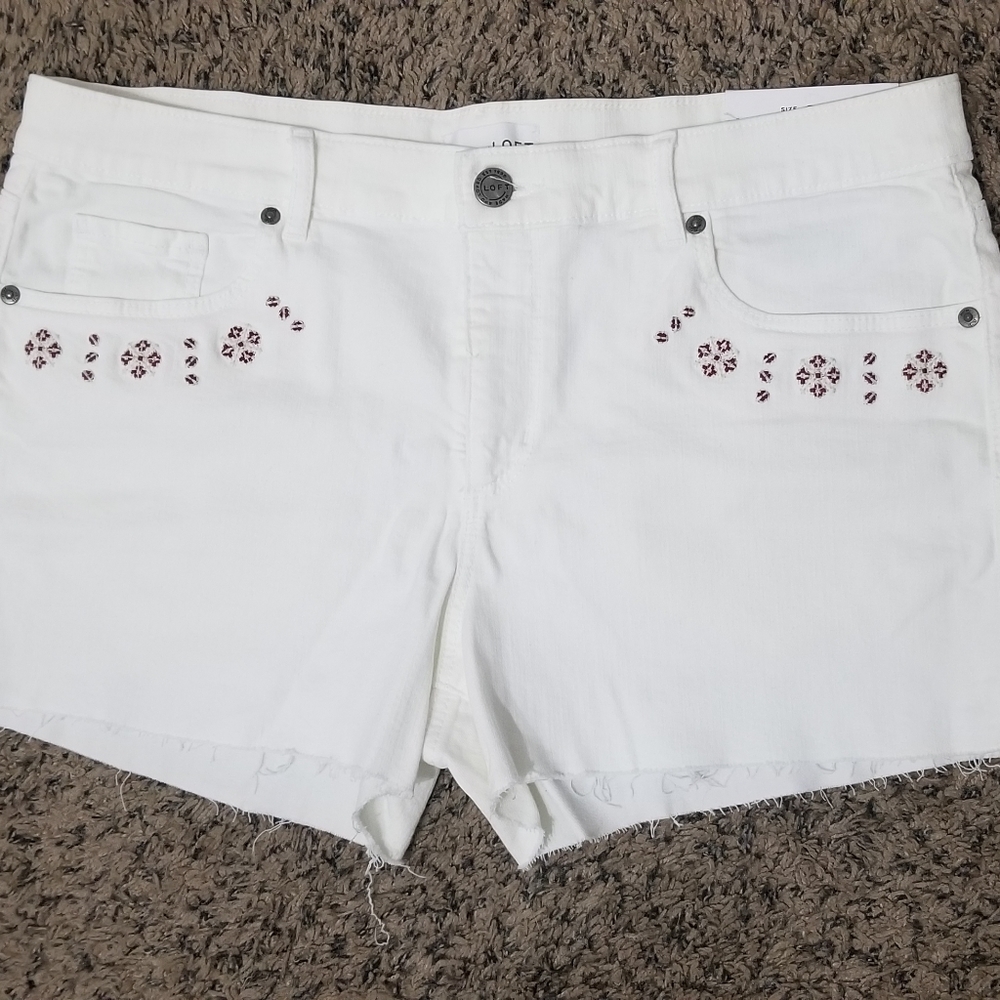 Loft white cut off raw edge shorts